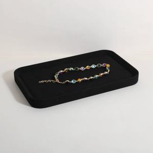 Gemehou PU leather Jewelry Viewing Tray, Stackable Jewelry Plate, Rectangle Empty Jewelry showcase tray for Necklace Bracelet Ring Earring Watch (Black-Large, 13 x 8.1 in)