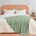 inhand Sage Green Throw Blanket for Couch, Soft Living Room Home Decor Knitted Twin Size Blanket, Outdoor Lightweight Breathable Summer Blanket, Farmhouse Warm Woven Decorative, 60"x80" (Basil)