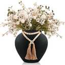 22" H Faux Silk Mums Flower Arrangements in Round Black Vase Home Decor,22Pcs Fake Mums Eucalyptus Wild Flowers Floral With Extra Large Rustic Vase Dining Table Centerpiece Decor (Black Large Round)
