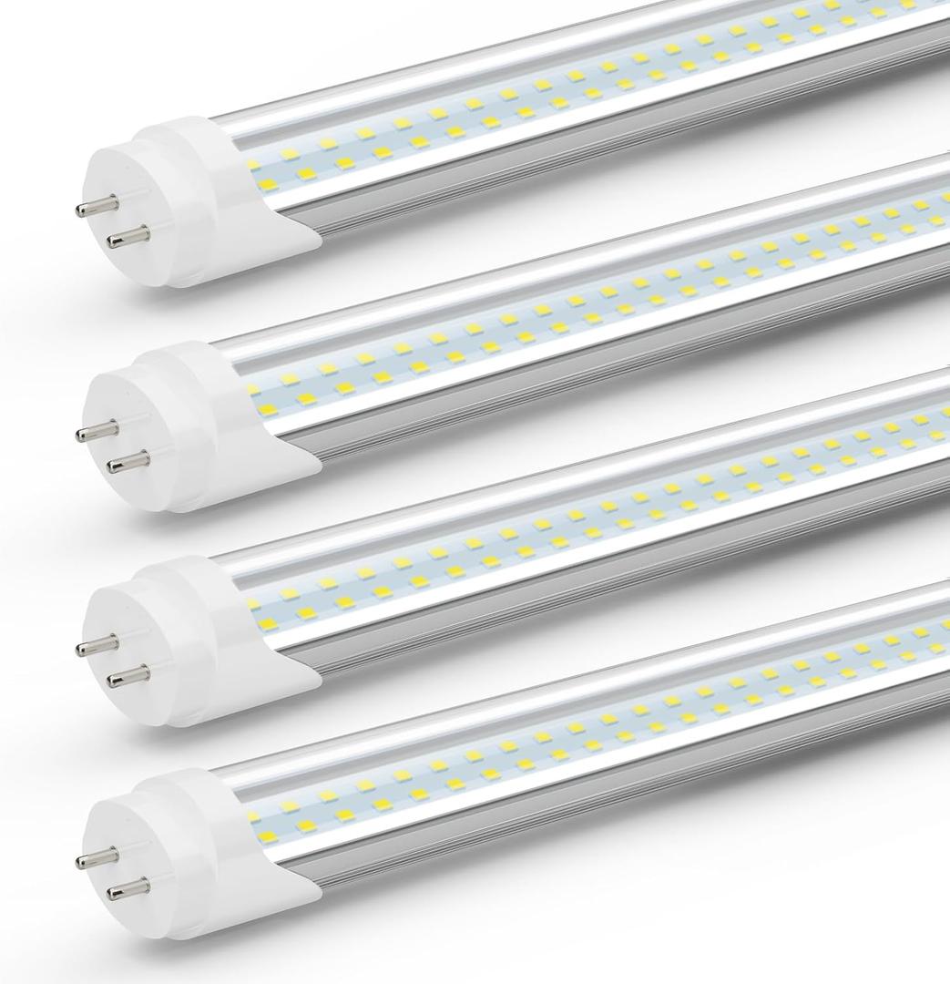 T8 LED Bulbs 4 Foot, 24W 3120 Lumen, 6500K Cool White, Type A+B 4FT Tube Light, T10 T12 65W Equivalent Fluorescent Replacement for Office Shop Light, Remove Ballast or Plug & Play, 4 Pack (Clear Cover)