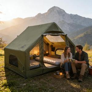 Inflatable Tents for Camping, Quick Setup Blow Up Tents with Pump, Hot Tent 4-Season, Waterproof Oxford Inflatable House Tent for Camping Hiking, Air Glamping Tents with Canopy