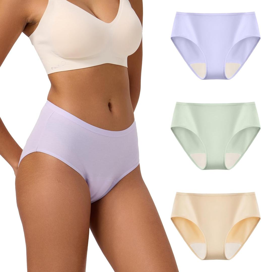 BATTEWA Mid-Waist Incontinence Underwear for Women Leak Proof Panties Protective Briefs for Bladder Control Washable Absorbency 40ML,3Pack (Large,3 Color)