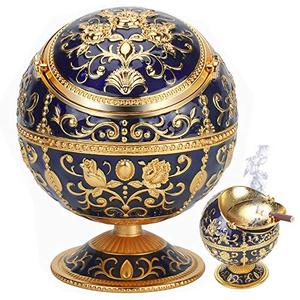 Windproof Ashtray with Lids Metal Portable Cigarette Ashtray for Outdoors and Indoors Use, Hand Stamped Pattern Nice Gift for Men and Women (Navy Blue)