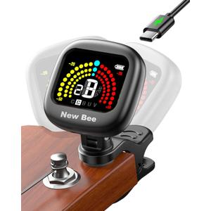 New Bee Guitar Tuner Rechargeable, 360° Rotatable Clip On Tuner with Color Screen, Fast & Accurate Chromatic Tuning for Guitar, Bass, Ukulele, Violin, Cello