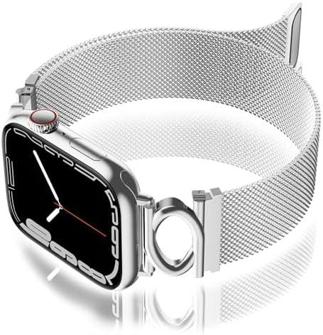 Magnetic Mesh Metal Band Compatible with Apple Watch 10, Dressy C Shaped Buckle Milanese Bracelet Stainless Steel Adjustable Strap Replacement for Apple Ultra Series 9/8/7/6/5/4/3/2/1/SE Women Men