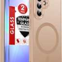 LeYi for Galaxy A37-5G Phone Case: Samsung Galaxy A37 5G Case with [2 Packs] Tempered Glass Screen Protector, [Magnet Fit] Matte Translucent Soft-Touch & Full Body Shockproof Funda para A 375G, Gold