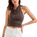 SUUKSESS Women Halter Backless Tank Tops Sexy Cowl Neck Summer Going Out Cami Tops (Brown) XS