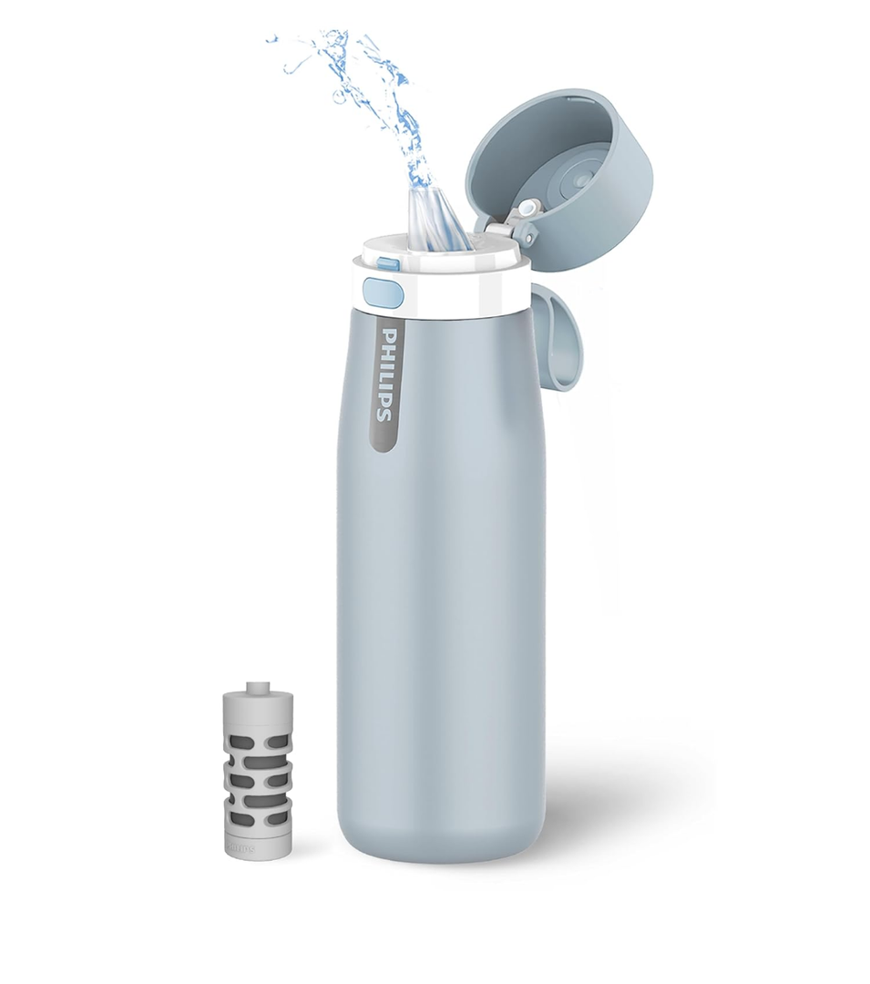 PHILIPS Water Bottle with Filter, Filter Water Bottle Stainless Steel with GoZero Everyday BPA-Free Tap Water Filter, Water Filter Bottle Keep Drink Cold 24 Hours, 18.6oz
