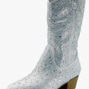 Girls/Kids Rhinestone Western Cowgirl Cowboy Pointed Toe Low Heel Boots, Size 9 