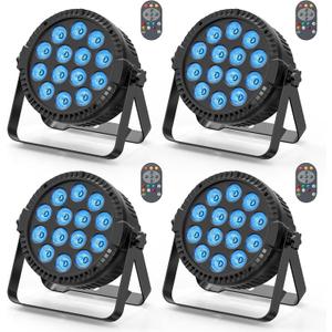 RGBW 4-in-1 LED Par Lights, 80W Stage Lights with 0-100% Dimmer Professional DMX Control Sound Activated Auto, SEBRUANC Stage Uplighting for Events DJ Disco Wedding Party 4Packs