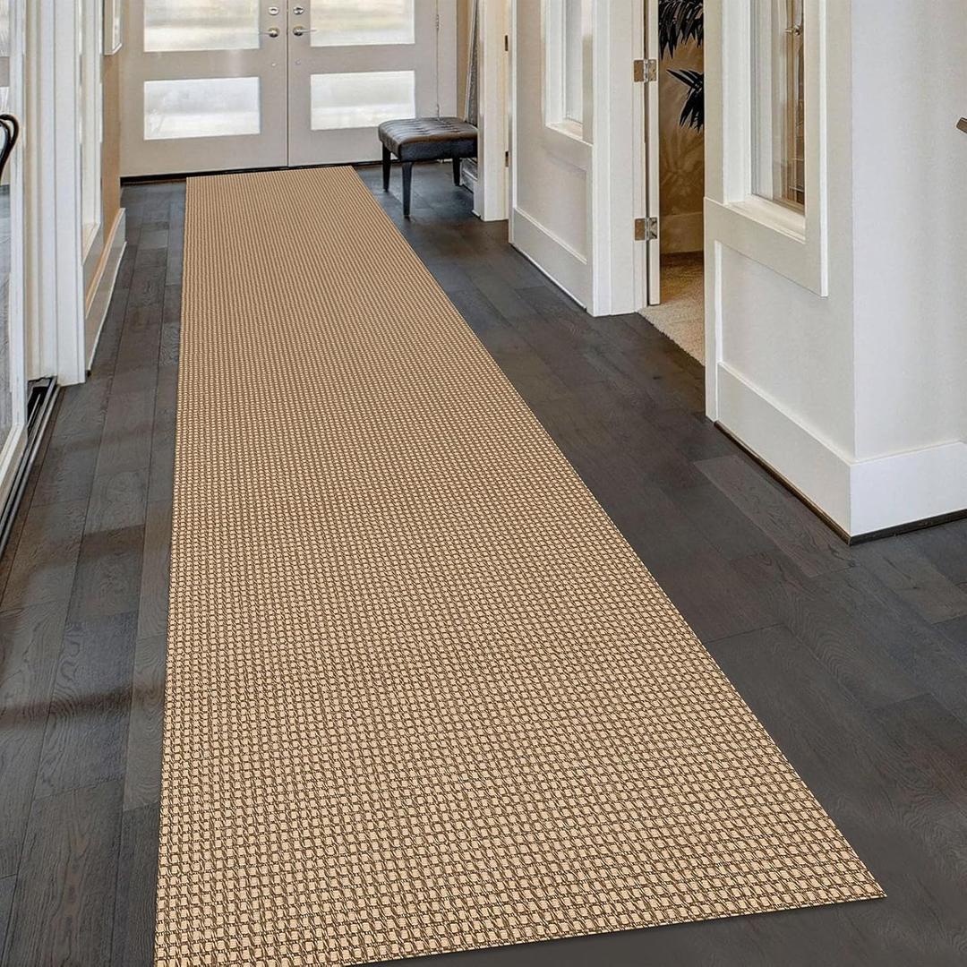 KOZYFLY Extra Long Runners for Hallways 2.6x16 ft Washable Kitchen Runner Non Slip Rubber Backed Hallway Rug Cotton Entryway Runner Rug Floor Carpet for Indoor Hall, Kitchen, Stair, Tan/Orange/Brown