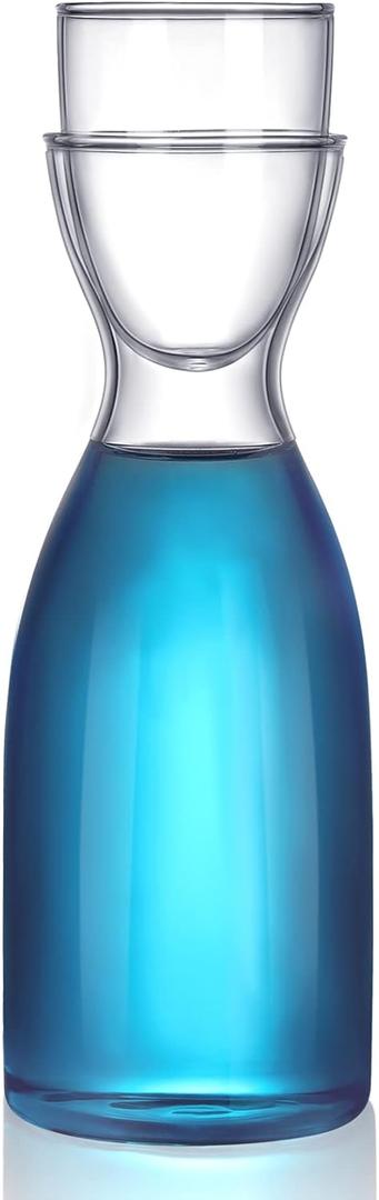 Bedside Water Carafe Set with Tumbler Glass Set for Bathroom Mouth Washer Dispenser Mouth Wash Containers Decanter with Cup Glass Pitcher Bottle Container, Nightstand or Kitchen, 600 ml (1)