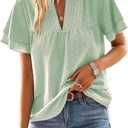 Women's Tops Butterfly Sleeve V Neck Blouses for Women Dressy Casual Flowy Swiss Dot Ruffle Short Sleeve Shirts (Small, Light Green)