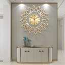 Large Modern Wall Clock for Living Room Decor, 24 Inch Big Decorative Crystal Peacock Wall Clock Battery Operated Non Ticking for Kitchen Bedroom, Gold Metal Silent Wall Clocks for Home