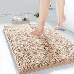 Yimobra Bathroom Rugs Non Slip Washable 32x20, Ultra Soft and Water Absorbent Bath Mats, Plush Fluffy Shower Mat Outside, Machine Washable Thick Matts for Bathroom Floor/Tub, Beige