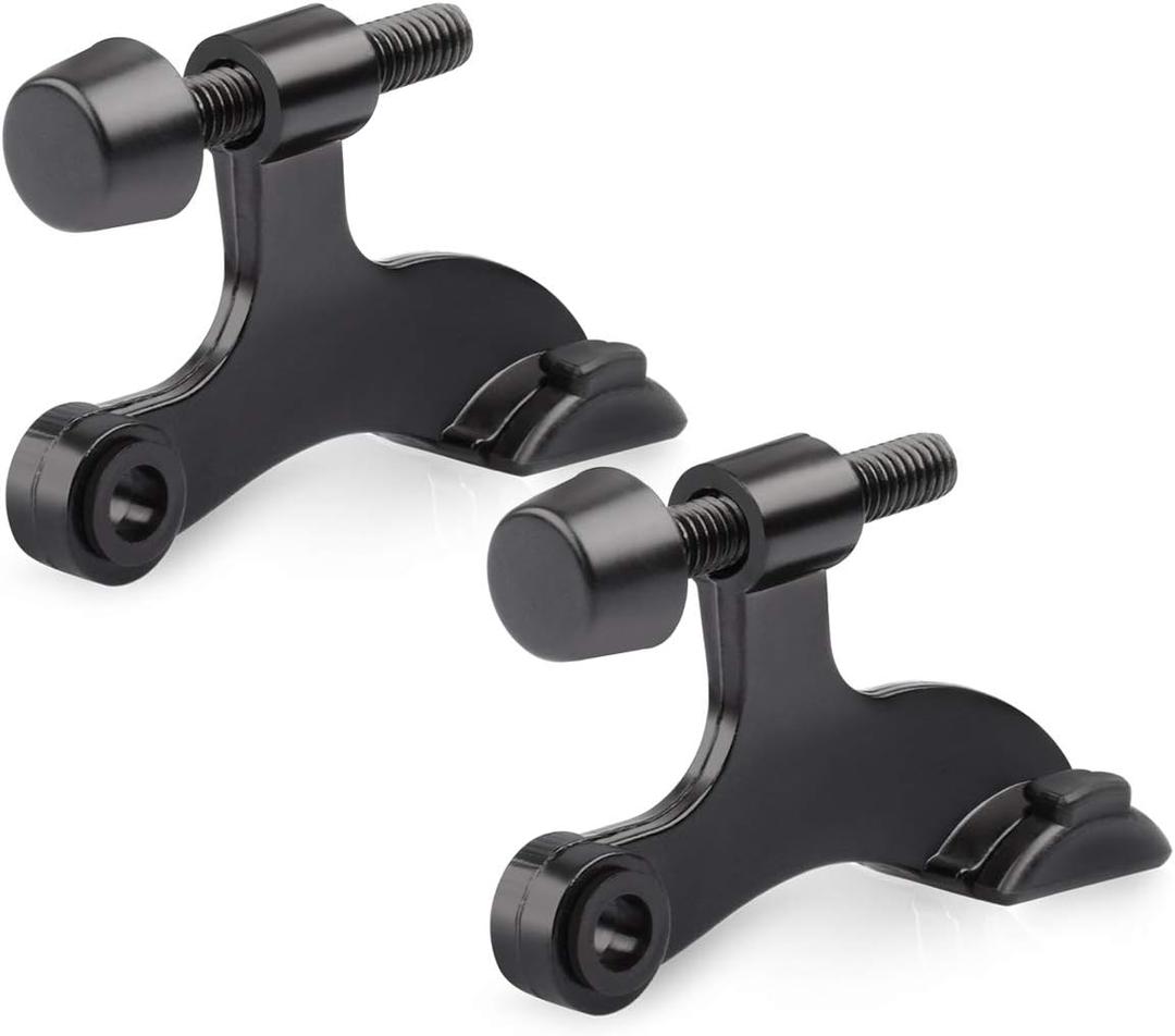 HOMOTEK 2 Pack Hinge Pin Black Door Stopper,Adjustable Deluxe Heavy Duty Door Stopper 2-1/2"x1-3/4,with Black Rubber Bumper Tips