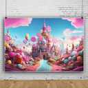 Generic Lollipop Candyland Backdrop Sweet Cartoon Castle Party Supplies for Girl Princess 1st First Birthday Decoration Ice Cream Cloud Photography Background Photo Studio Backdrop Vinyl 5x7ft (Pink-05)