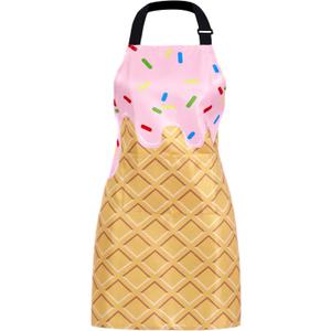 Ice Cream Parlor Apron, Cute Cones Colored Sprinkles Apron for Women with Adjustable Neck, Pockets Home Kitchen