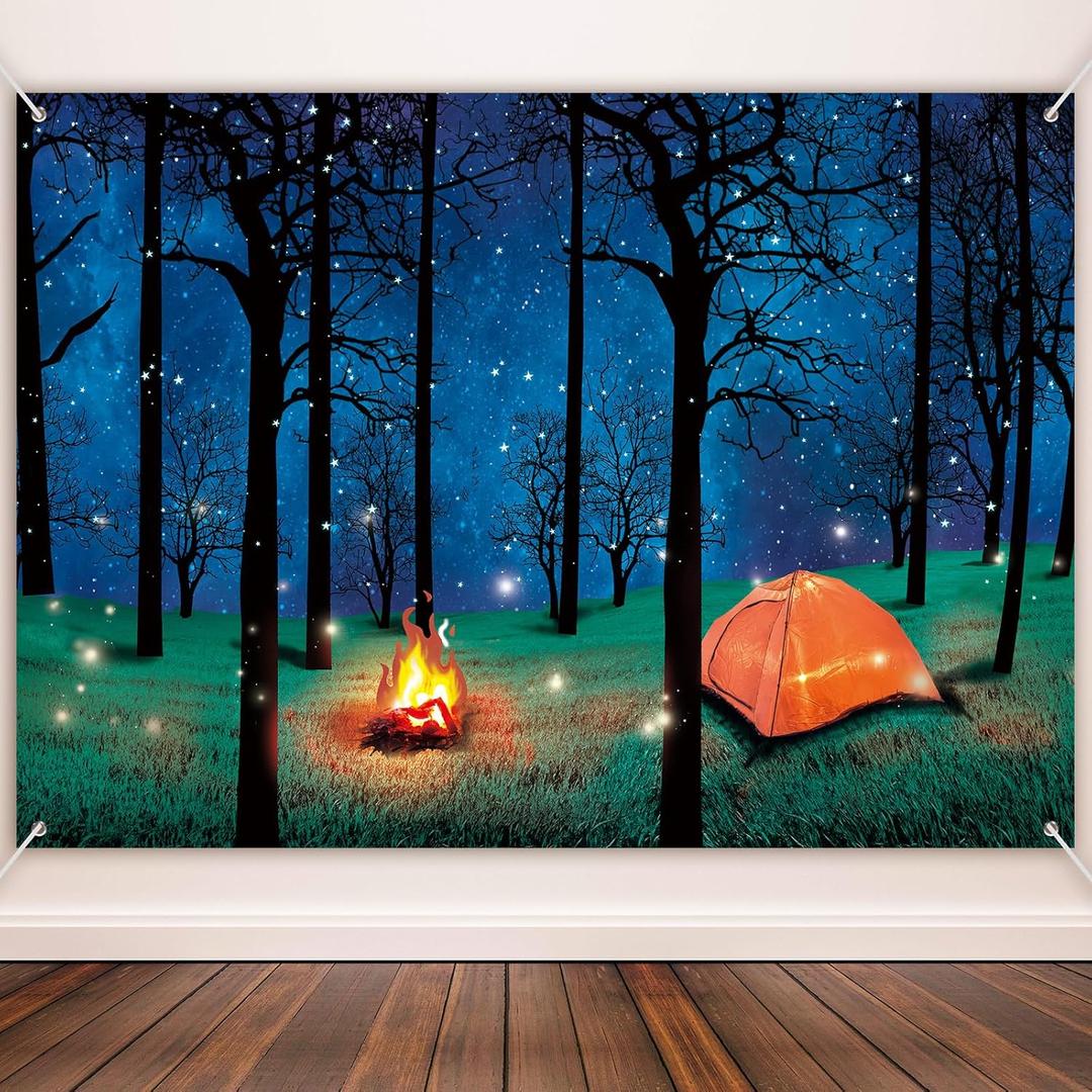 Blulu Forest Scene Camping Backdrop Supplies Camping Photography Background Photo Shoot Backdrop Party Decoration for Theme Birthday Party(5 x 7 ft)
