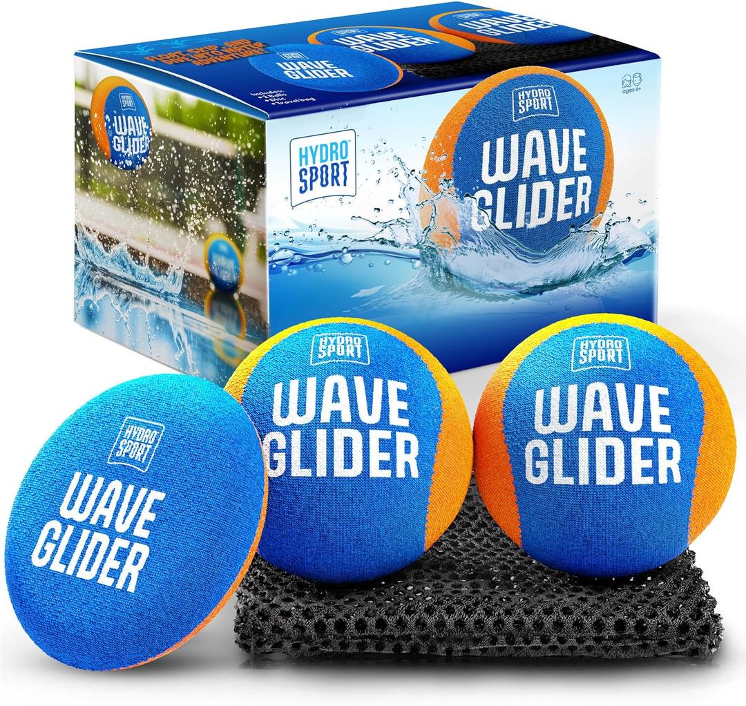 HydroSport Skipping Water Balls - Pool Ball - Beach Toys for Kids Ages 8-12 - Lake Skip, Skee, Fly Swimming Game Adults, Boys, Teens, & Family - Water Toy for Kid - Cool Fun Summer