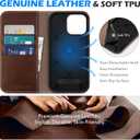 SHIELDON Case for iPhone 16 Pro Max 5G 2024, Genuine Leather Wallet Book Magnetic RFID Blocking Credit Card Holder Kickstand Shock Absorbing Case Compatible with iPhone 16 Pro Max 6.9" - Retro Coffee