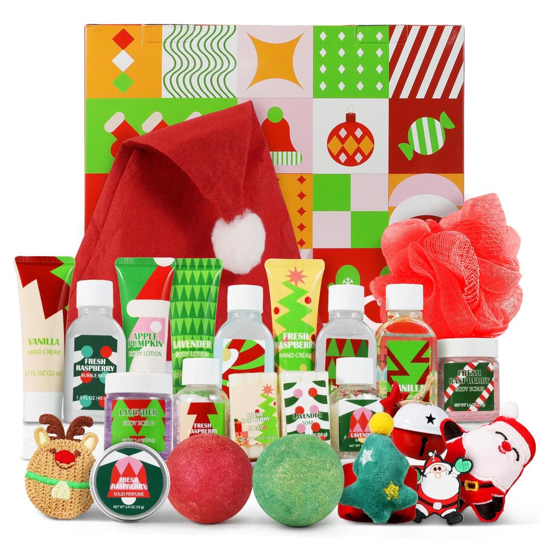 2025 Beauty Advent Calendar Christmas Gifts for Women with Hand Cream, Bubble Bath, Bath Bomb Spa Gifts for Daughter Girls New Year Advent Calendar for Beauty (Red)