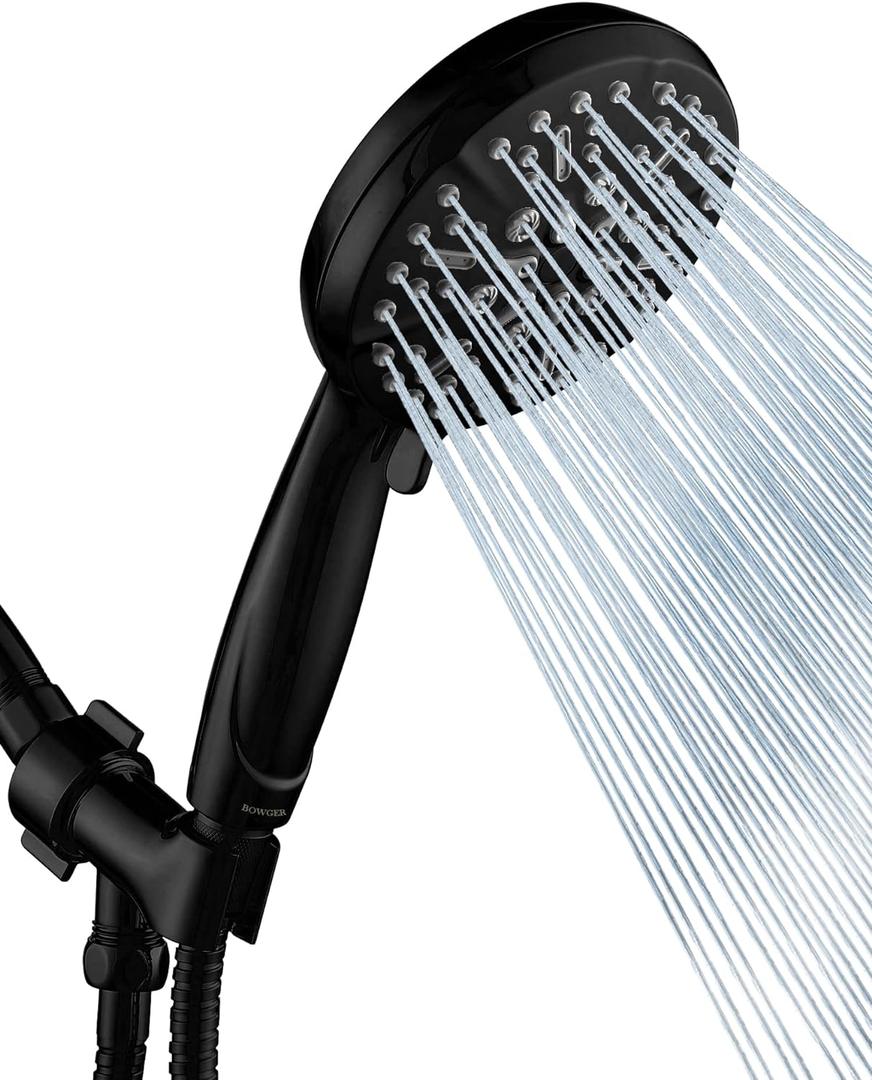 Matt Black Shower Head with Handheld Spray High Pressure-Multifunction Strong Flow Rain Massage Showerhead with Extra long Hose and Adjustable Overhead Holder 