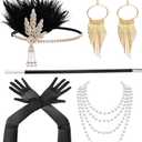 Utaly 1920's Flapper Accessory Set for Women Great Gatsby Costume Accessories 20s Headband Headpiece Pearl Necklace Gloves