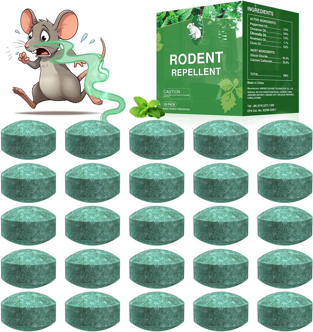 Mouse Rodent Repellent, 25 Pack Peppermint Oil Mouse Traps for Rat Mice, Ant, Roach, Spider, Squirrel, Nature Mouse Deterrent for Indoor Outdoor Use, for Garden & Home, Family & Pet Safe