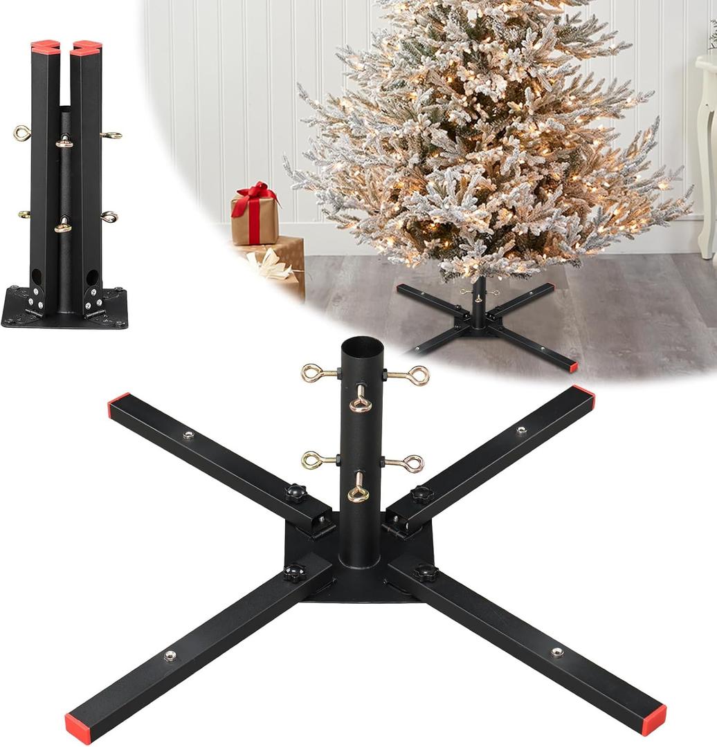Christmas Tree Stand, Foldable Christmas Tree Stands for 6-8 FT Artificial Trees, Magnetic Locking for Easy Storage, Sturdy Metal Xmas Tree Holder with Wide Base Prevents Tipping