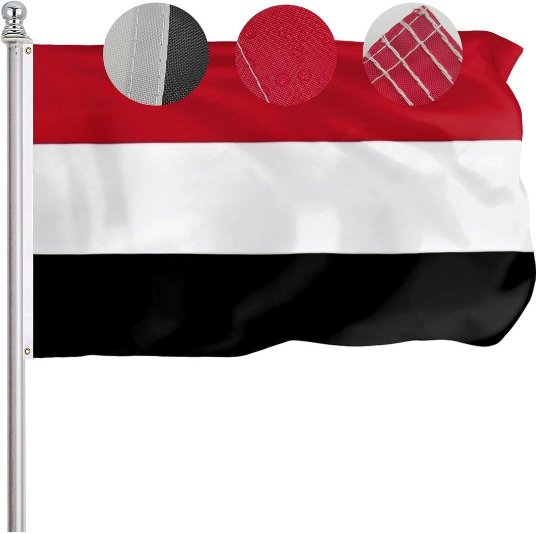 Yemen Yemeni Flag Outdoor 3x5 Ft, Double Sided 210D Nylon Yemeni National Flags, Sewn Stripes 4 Rows Stitching Yemen Country Flag with Brass Grommets for Outside