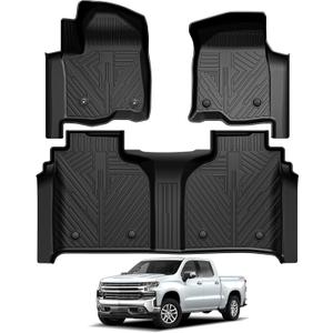 Falafa Floor Mats Fit for 2019-2025 Chevy Silverado/GMC Sierra 1500, for 2020-2025 Silverado/Sierra 2500HD/3500HD Crew Cab, All Weather Floor Liners with Rear Underseat Storage Box, Front Bucket Seat