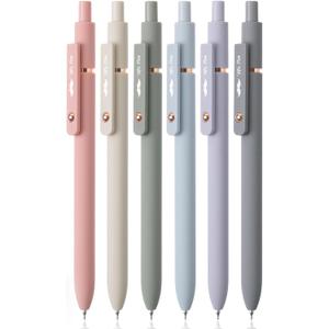 Mr. Pen- Retractable Gel Pens with Rose Gold Ring and Ball, 6 Pack, Morandi Barrels, Japanese Black Gel Pens, Fast Dry, Fine Point 0.5mm