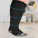 Doctor's Select 2 Pairs Plus Size Compression Socks Wide Calf - Up to 6XL | 20-30 mmHg Compression Socks for Women Wide Calf | Black, XXL