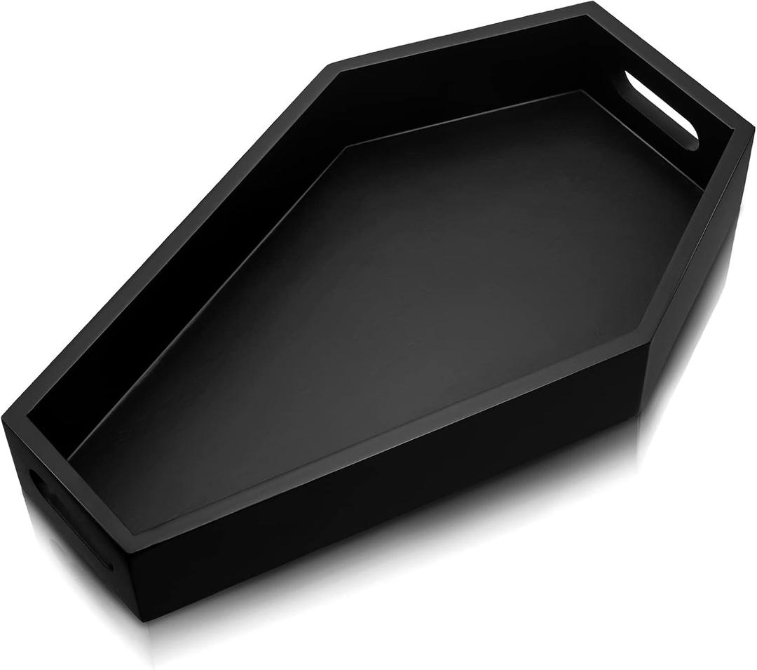 Chunful Wood Coffin Tray Halloween Black Charcuterie Board Coffin Serving Trays Wooden Coffin Spooky Gothic Home Table Decor(13.3 Inch)