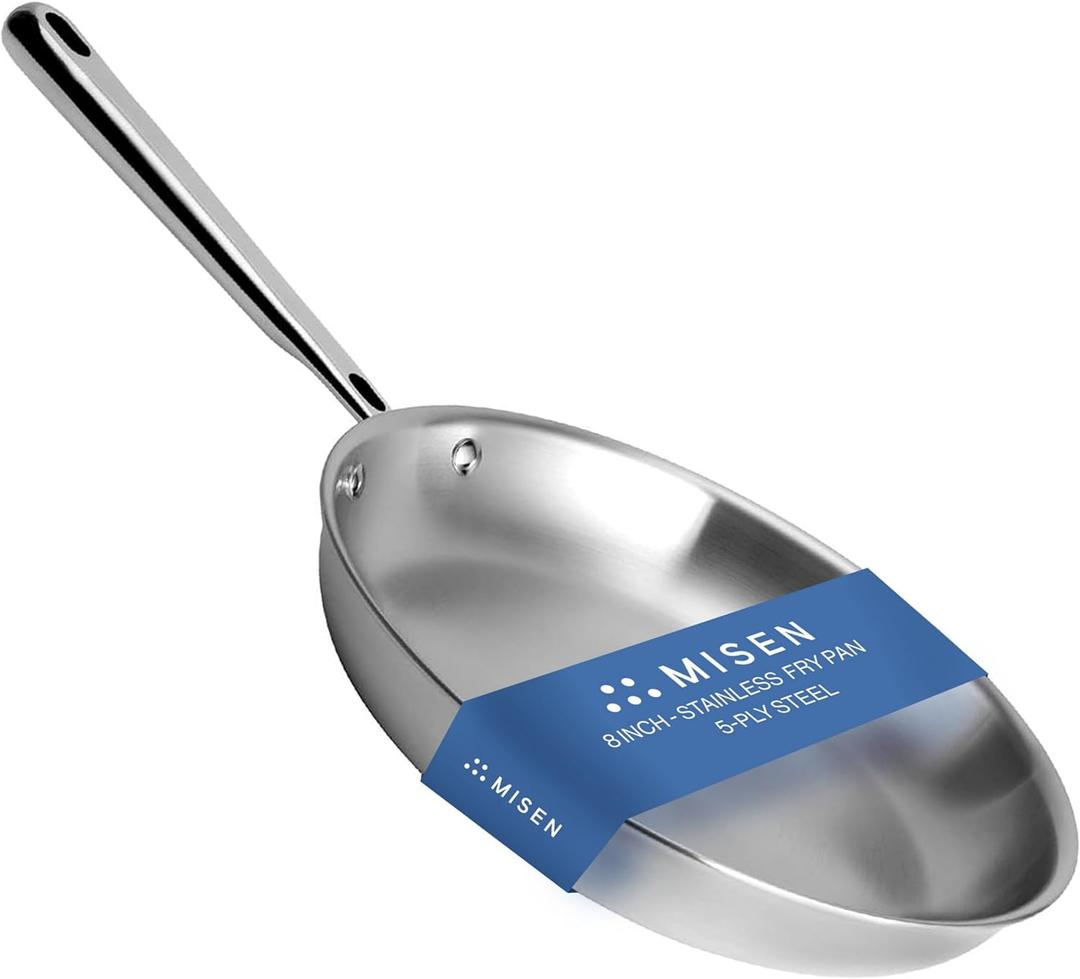 Misen 5-Ply Stainless Steel 8" Frying Pan - Professional Cookware for Induction, Gas and Electric - Dishwasher Safe, Oven Safe to 800F - Durable, Versatile, Even Heating (8 Inch)