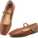 .5Womens Ballet Mary Jane Flats Shoes Adjustable Strap Square Closed Toe Chic Footwear with Latex Insole,6.5