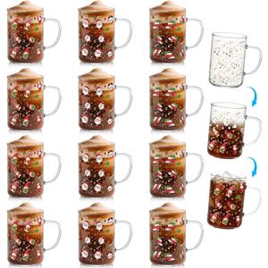 Baderke 12 Set Christmas Glass Mugs Gifts - 16oz Color Changing, Winter Xmas Coffee Mugs with Handle, Christmas Gifts for Coworker, Santa Claus Gnome Holiday Iced Coffee Cups for Women Team Teacher