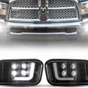 BUNKER INDUST Dodge Ram LED Fog Light with Daytime Running Light Set,Pair Spot Flood Driving Fog Lamps L-type DRL Replacement for Ram 2009-2012 1500,2010-2014 2500, 2010-2012 3500