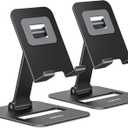 Nulaxy 2 Pack Dual Folding Cell Phone Stand, Fully Adjustable Phone Holder for Desk, Compatible with Phone 16 15 14 13 12 11, Nintendo Switch, All Phones, Black