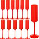 12 Pack Champagne Flutes, 6 OZ Plastic Wine Glasses - Reusable, Elegant for Wedding Reception, Birthday, Toasting, Parties - Vintage Mimosa Stemware with Long Stem, Party Bar Supplies,Vibrant Red