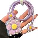 Charger Cover for iPhone Cord Protector with Cute 3D Flower Design,Soft Girly Floral Charging iPhone iPad Charger Protector,Kawaii Data Cable Saver for iPhone 18W/20W Charger-Purple