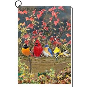 Fall Cardinal Birds Garden Flag 12x18 Inch Double Sided for Outside, Small Burlap Autumn Flags Maple Leaves Thanksgiving Yard Flag for Seasonal Farmhouse Yard Holiday Outdoor Decorations 2 Pack
