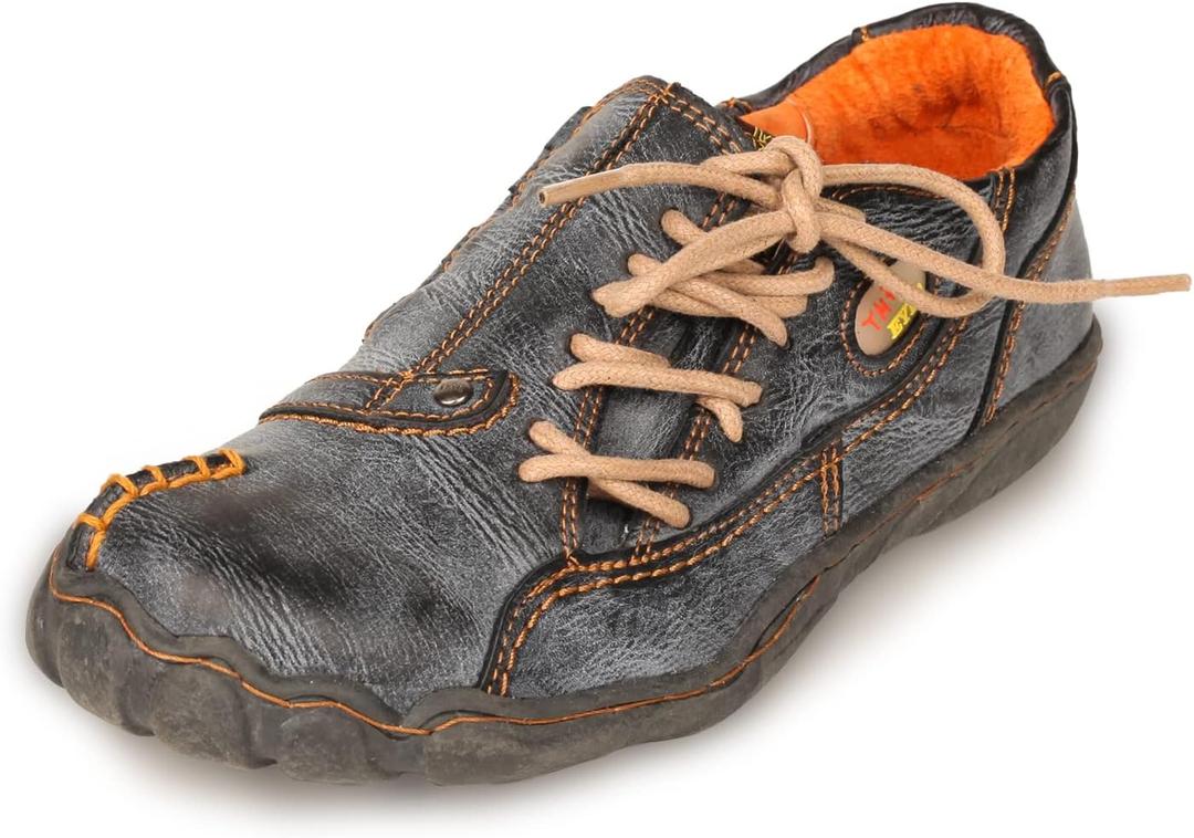 TMA EYES Five Finger Sole Side Lace-Up Leather Woemn Casual Shoes (7.5, Black)