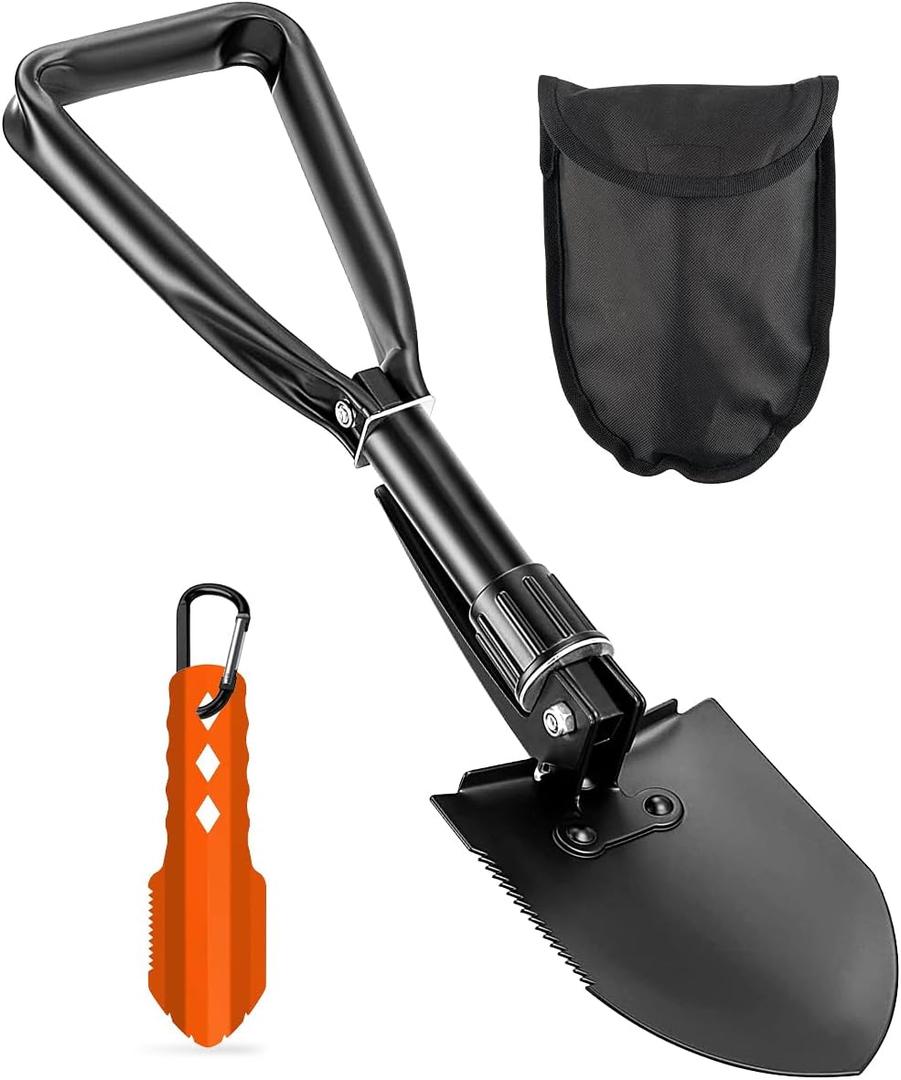 Camping Shovel Set, 3-in-1 Ultra-Light Aluminum Mini Shovel & 18.5'' Folding High Carbon Steel Shovel Ideal for Gardening, Hiking, Camping, Backpacking, Survival, and Emergency scenarios (Black)