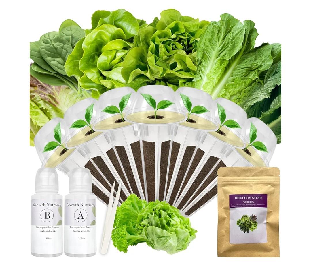 Salad Greens Seed Pod Kit for AeroGarden, iDoo, Ahopegarden, MUFGA with Red/Green Romain/American Fast/Buttercrunch/Parris Island Lettuce, Spinach  Compatible with All Garden (12Pod)