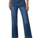 Sidefeel Women's Wide Leg Jeans High Waisted Tummy Control Stretchy Pockets Front Straight Leg Jeans, Size 12