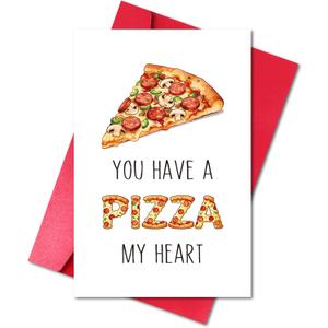 2 x LYMEQING Romantic Valentines Day Card for Him Her, Cute Valentines Day Gift Card for Wife Husband Boyfriend Girlfriend (You Have a Pizza My Heart) (#167)