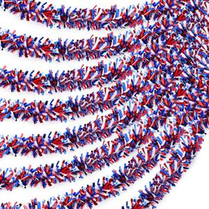 12 Pieces 79 Feet Red White Blue Tinsel 4th of July Tinsel Garland Patriotic Garland Glitter Independence Day Metallic Garland for Labor Day Decorations (Bright Style)