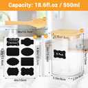 Glass Jars with Bamboo Lids and Spoon - 4 Pack 18 Fl.oz Square Glass Jars with Airtight Lid, Includes Labels and Marker, Pantry Storage Container for Overnight Oat, Salad, Sugar Tea Canister